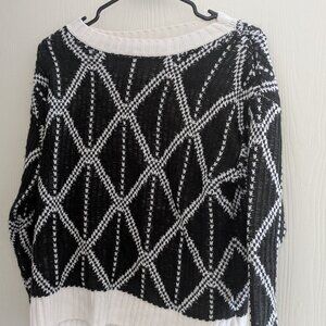 Skye's the Limit Petite Black White Diamond Sweater XS XSP